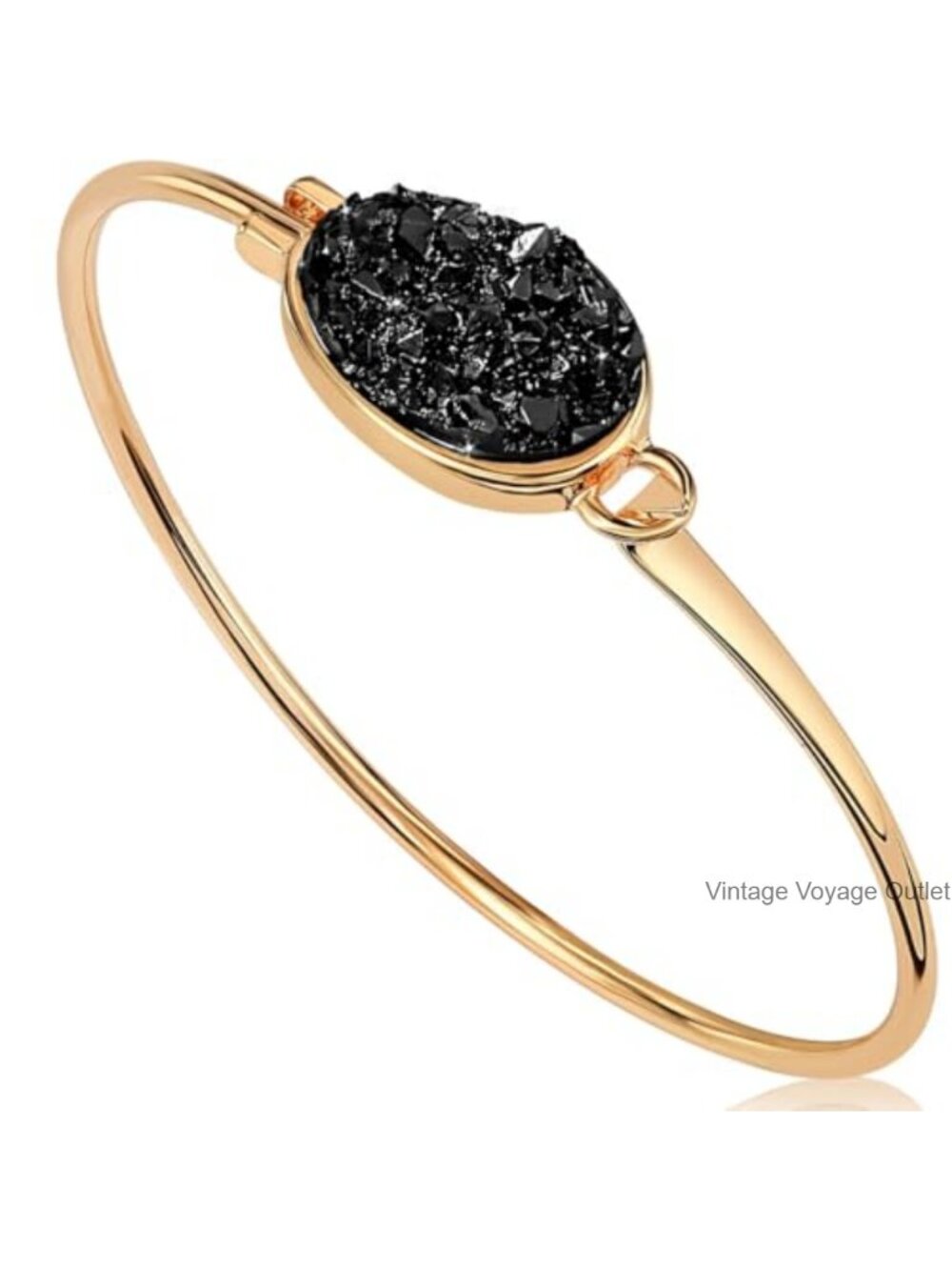 Gold Plated Cuff Bracelet Simulated Druzy Oval Stone Boho Stackable Bangle
